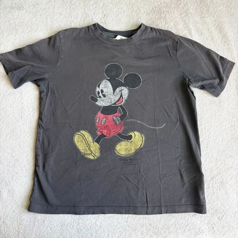 H&M Kids Disney Vintage Style Distressed Black Mickey Mouse Graphic T-Shirt